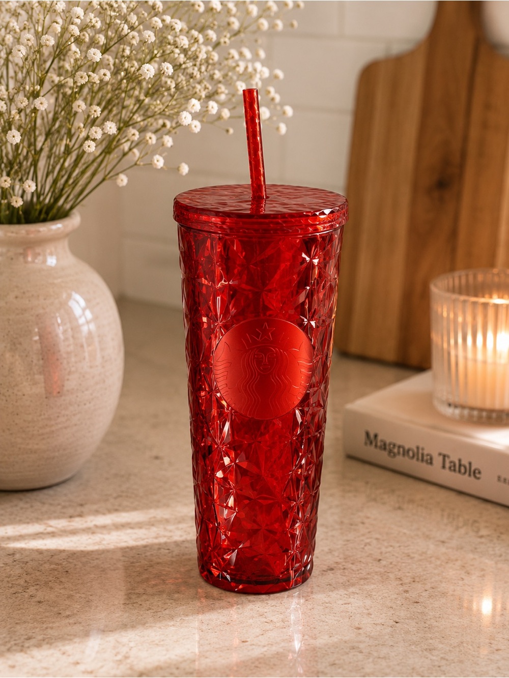 24 ounce Starbucks cold cup bling crystal red